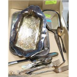 VINTAGE SILVER PLATED SILVERWARE, PLATTERS AND