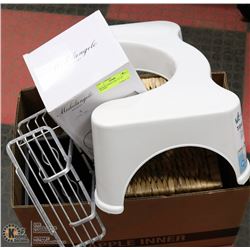 BOX W/ POTTY TRAINING STOOL, WICKER BASKET, METAL