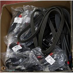 BOX OF NEW AUDIO/VIDEO CORDS & EXT CORDS