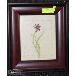 WOOD FRAMED FLOWER SIGNED PRINT