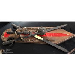 ANTIQUE WALL PLAQUE WITH 2 SWORDS & BALL