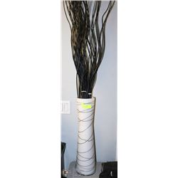 WHITE & BLACK VASE W/DECORATIVE STICKS -