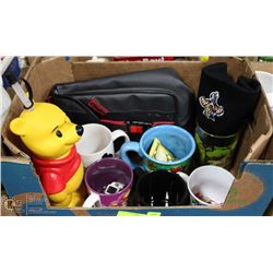 FLAT OF COLLECTIBLES INCL. MUGS, WINNIE THE POOH