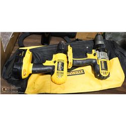 DEWALT BAG W/ 2 DRILLS, 1 BATTERY, 1 CHARGER