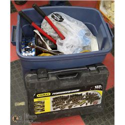 TOTE W/ INCOMPLETE STANLEY SOCKET SET, BOLT CUTTER