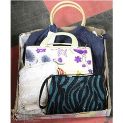 BOX W/4 NEW PURSES INCLUDES 3 WOMEN'S