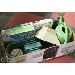 BOX W/GARDENING ITEMS INCL. NEW SEED