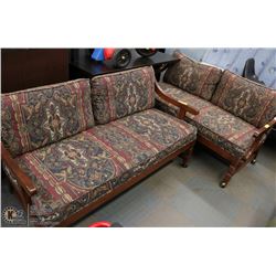 VINTAGE SOLID WOOD UPHOLSTERED LOVE X2