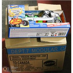 CASE OF 6 MONSTER JAM HOT WHEELS TRAVEL TREADS