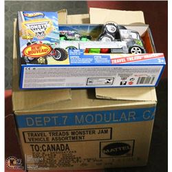 CASE OF 6 MONSTER JAM HOT WHEELS TRAVEL TREADS