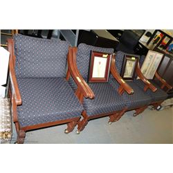 VINTAGE SOLID WOOD UPHOLSTERED CHAIRS X4