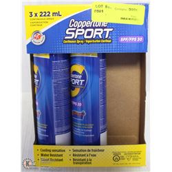 LOT OF 3 CANS OF COPPERTONE SPORT SUNSCREEN 30SPF