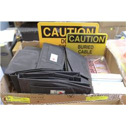 LOT OF ASSORTED GOODS, HOLSTERS,  GUAZE, SIGNS,ETC