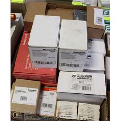 BOX OF ASSORTED THERMOSTATS, TEMP CONTROLLERS,