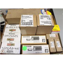 BOX OF ASSORTED VALVES, ACTUATORS AND ELEC PARTS