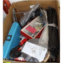 BOX W/ ASST TIES, TOOLS AND MORE