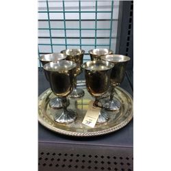 Set Of 6 Cups And Tray International Silver Co