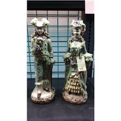 Pair Of Signed Porcelain Figures 16" T. Minor Crack