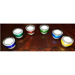 Guilloche Enamel Set 6 Salt Dips David-anderson Norway Circa 1925-1930