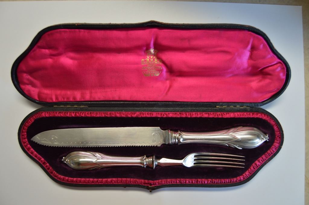 Elkington Cake Knife & Fork In Fitted Case Cased Elkington & Co. Silver