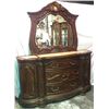 Image 4 : 9pc Michael Amini Signature Series Bedroom Set By Aico. -3 Drawer Dresser and Mirror with side  cabi