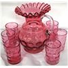 Image 1 : Pink Cranberry Pitcher And 6