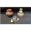 Image 1 : 3 Navajo Clay Pieces. Turtle & 2 Small Vases All 3 Pieces Signed
