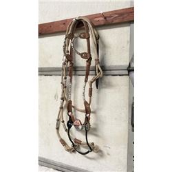 Silver Double Ear Bridle With Rawhide & Silver Reins Crockett Style Bit