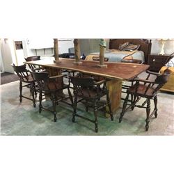 Slab Wood Table Bar Height. Table Only Mounted On 2 Slab Pedestals. 104''l X 47''w  At Biggest Point