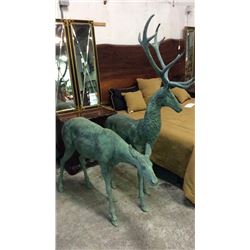 Pair of Large Bronze Deer Buck 75''T 53''L Doe 40''T x 60''L