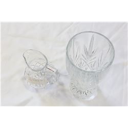 LARGE HEAVY CUT CRYSTAL VASE AND PITCHER