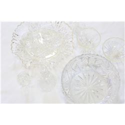 LOT OF CRYSTAL SERVING PIECES AND GLASSES