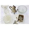 Image 1 : LOT OF CRYSTAL SERVING PIECES AND LANTERN AND SILVE TEAPOT AND SPOONS