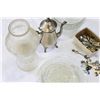 Image 4 : LOT OF CRYSTAL SERVING PIECES AND LANTERN AND SILVE TEAPOT AND SPOONS