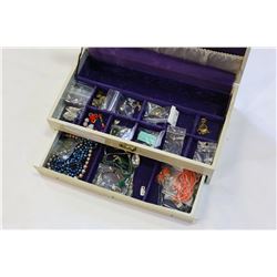 WHITE JEWELLRY BOX WITH CONTENTS