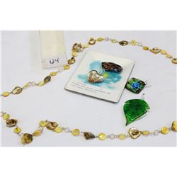 MURANO ART GLASS PENDANTS AND LONG SHELL NECKLACE