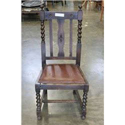BARLEY TWIST LEATHER SEAT CHAIR