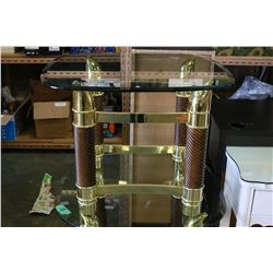 TWO BRASS AND WOOD GLASS TOP ENDTABLES