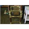Image 2 : TWO BRASS AND WOOD GLASS TOP ENDTABLES