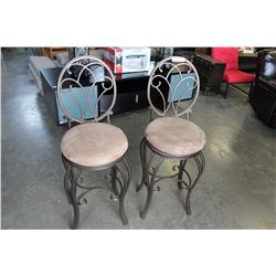 PAIR OF MICROFIBER AND METAL BAR STOOLS