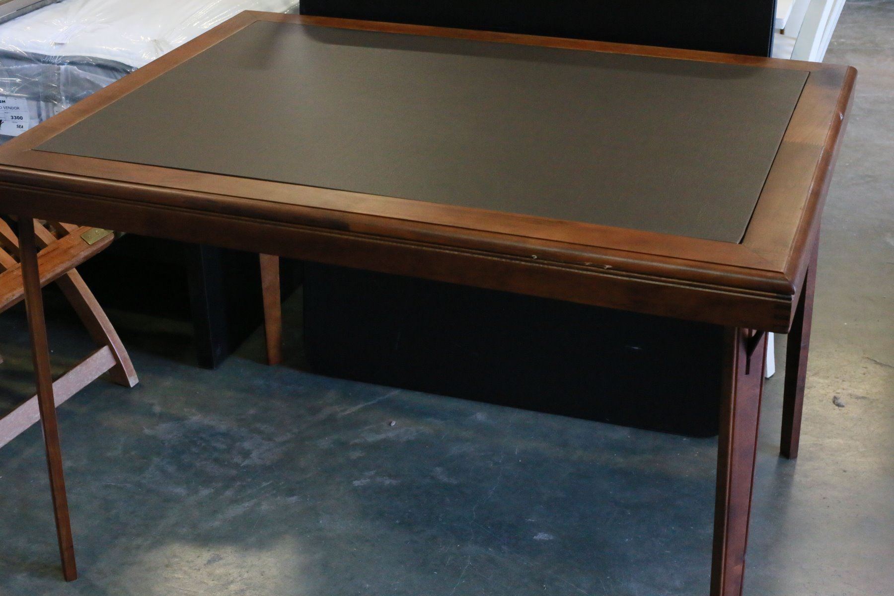 Mahogany Finish Folding Table With Leather Insert