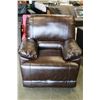 Image 1 : NEW ASHLEY MODERN BROWN RECLINING CHAIR, WITH BROWN STITCHING AND REMOVABLE BACK, RETAIL $899