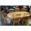 Image 1 : LARGE OAK TRESTLE BASE DINING TABLE AND SIX CHAIRS