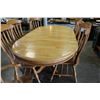 Image 3 : LARGE OAK TRESTLE BASE DINING TABLE AND SIX CHAIRS