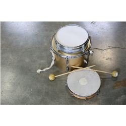BOX OF DRUMS AND STICKS