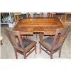 Image 1 : ANTIQUE OAK DINING TABLE WITH 3 LEAFS AND FOUR T-BACK LEATHER SEAT CHAIRS