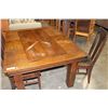 Image 2 : ANTIQUE OAK DINING TABLE WITH 3 LEAFS AND FOUR T-BACK LEATHER SEAT CHAIRS