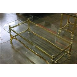 BRASS AND GLASS COFFEE TABLE AND ENDTABLE