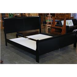 NEW KINGSIZE AVENZA BLACK MODERN SLEIGHBED, SOLID WOOD CONSTRUCTION, RETAIL $1499