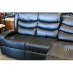 NEW BLACK LEATHER MODERN DOUBLE RECLINING SOFA, WITH REMOVABLE BACKS. RETAIL $1899